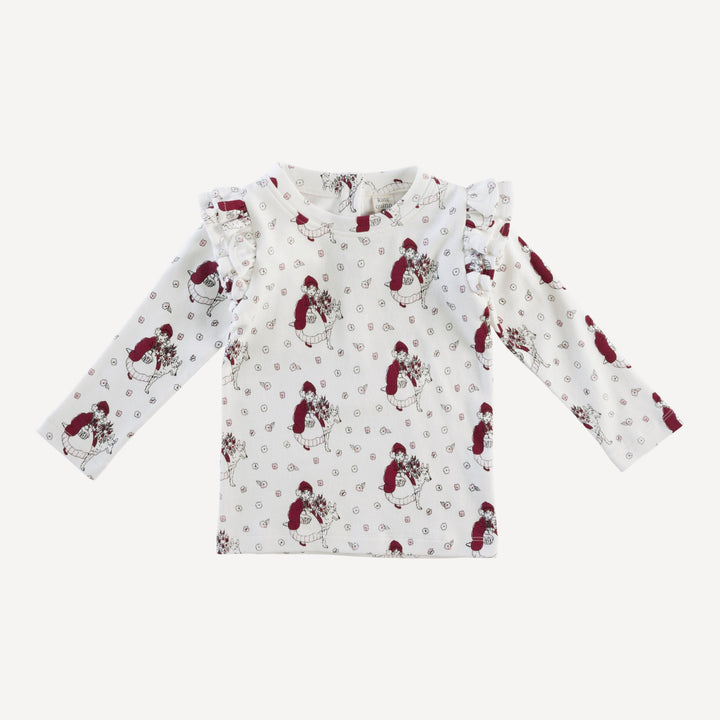 long sleeve double ruffle top | little red | organic cotton interlock