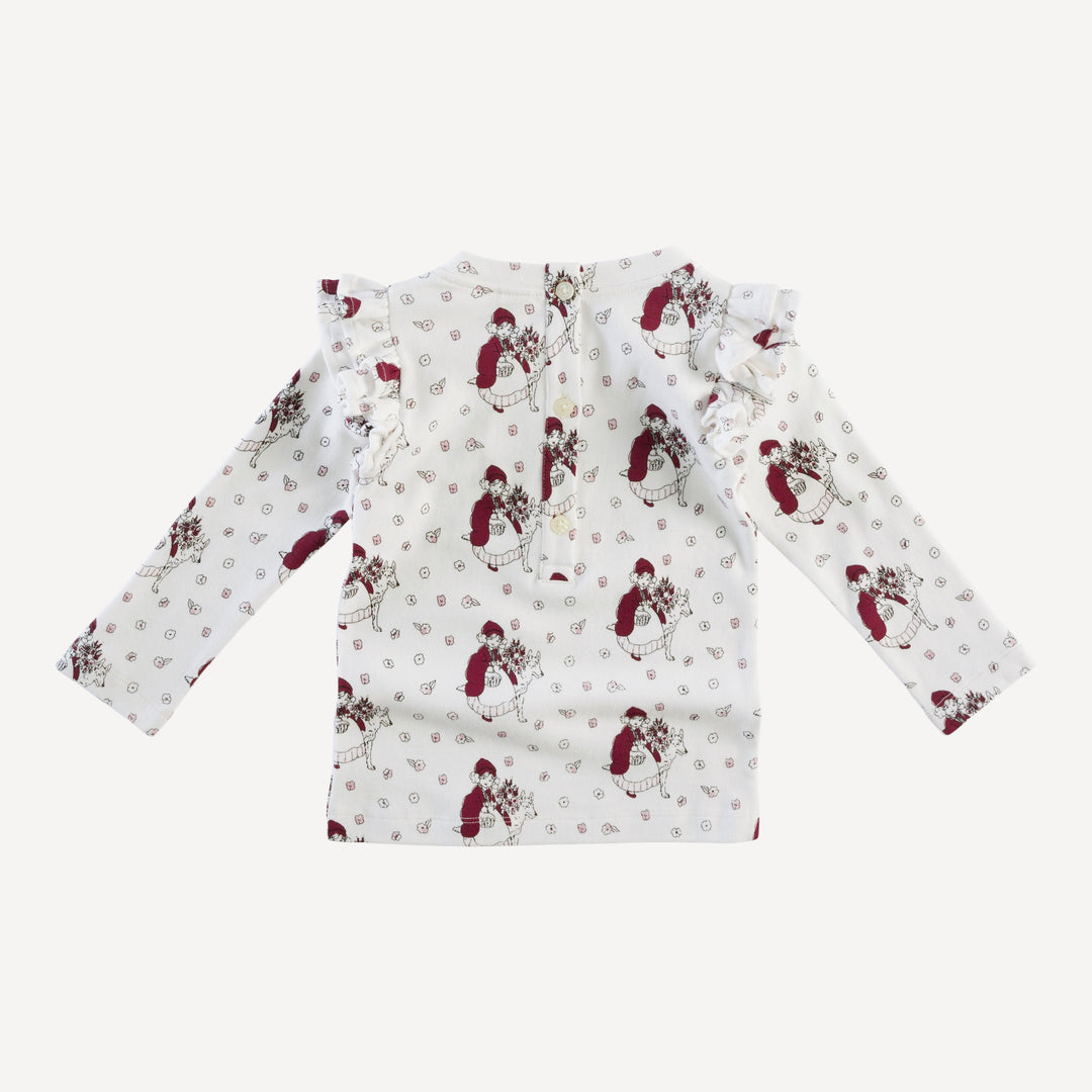 long sleeve double ruffle top | little red | organic cotton interlock