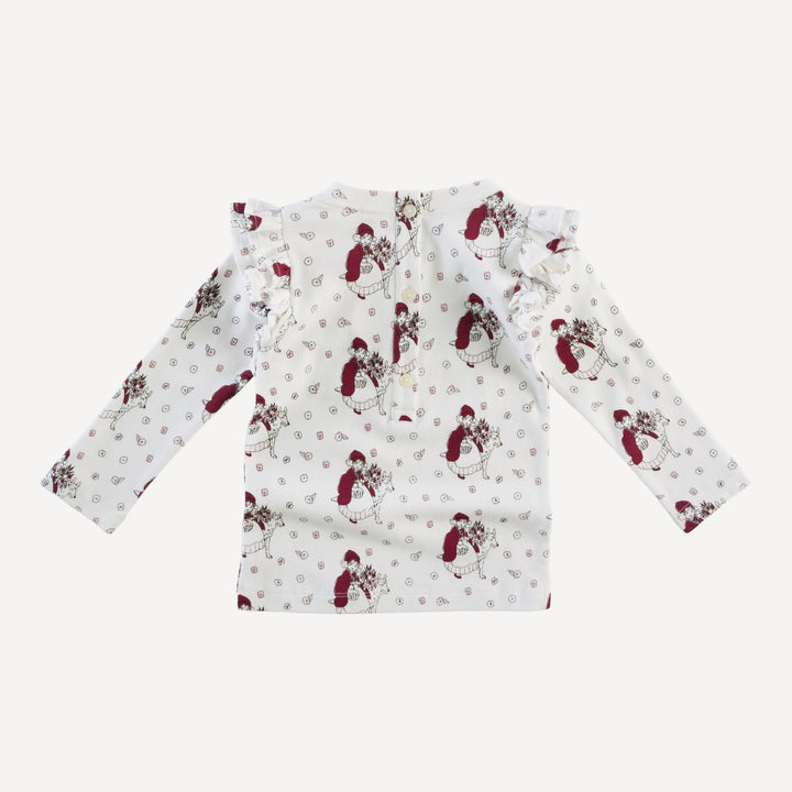 long sleeve double ruffle top | little red | organic cotton interlock