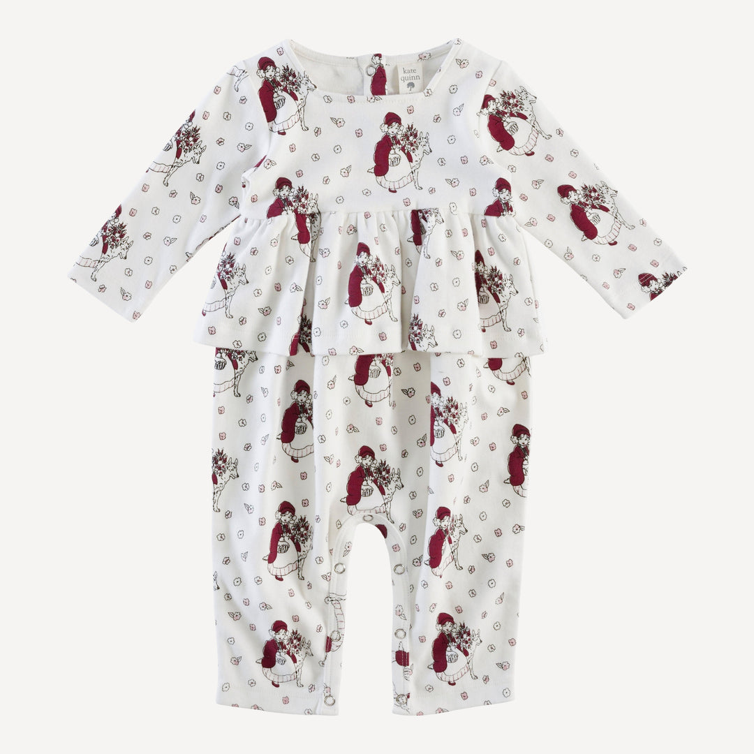 long sleeve ruffle jumpsuit | little red | organic cotton interlock