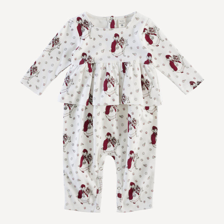 long sleeve ruffle jumpsuit | little red | organic cotton interlock