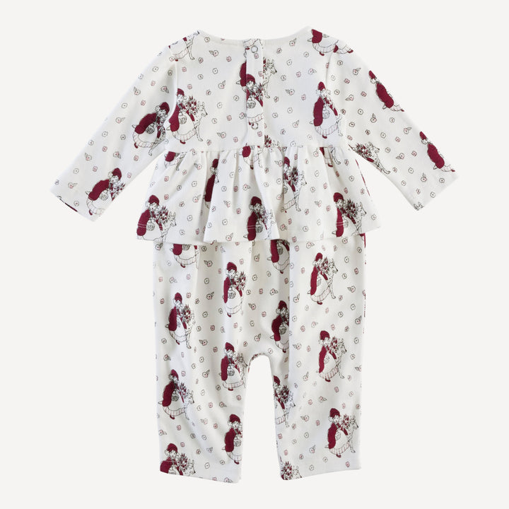 long sleeve ruffle jumpsuit | little red | organic cotton interlock