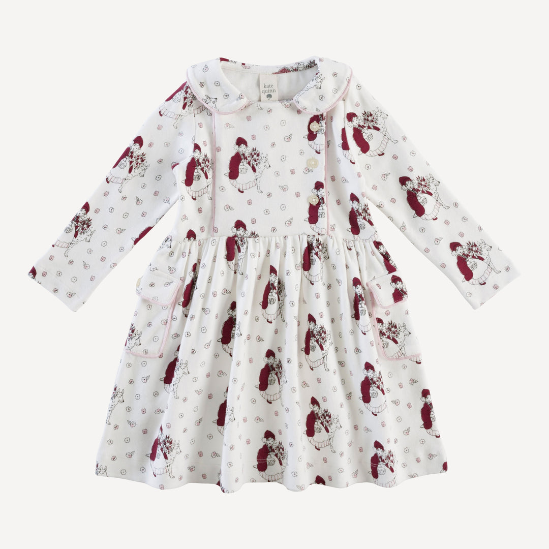 long sleeve peter pan apron dress | little red | organic cotton interlock