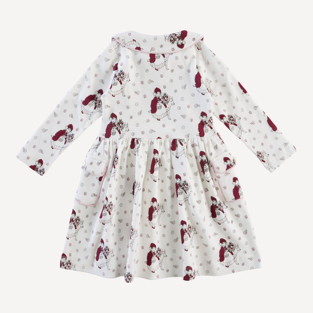 long sleeve peter pan apron dress | little red | organic cotton interlock