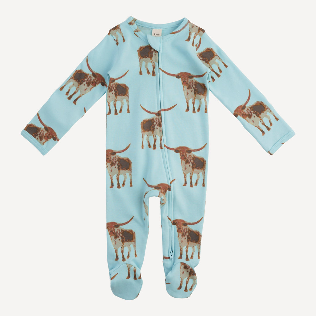 long sleeve two way zipper footie | longhorn | organic cotton interlock