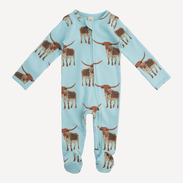 long sleeve two way zipper footie | longhorn | organic cotton interlock