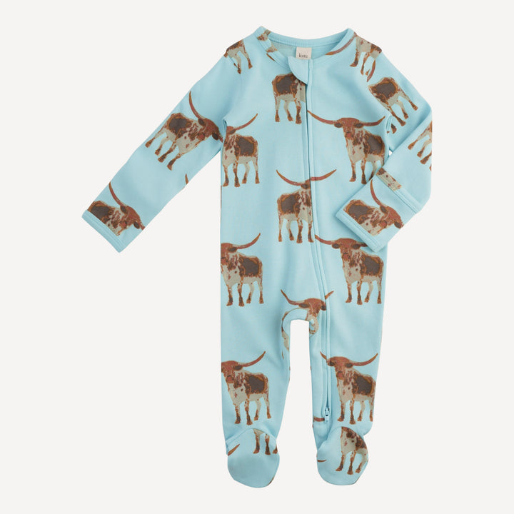 long sleeve two way zipper footie | longhorn | organic cotton interlock
