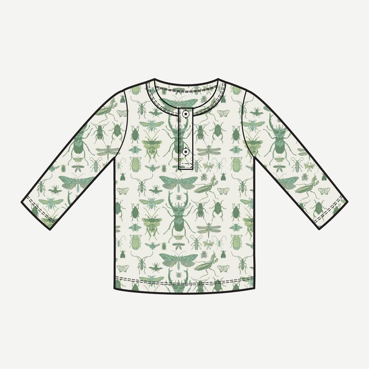 PREORDER long sleeve basic henley tee | green insects | modal