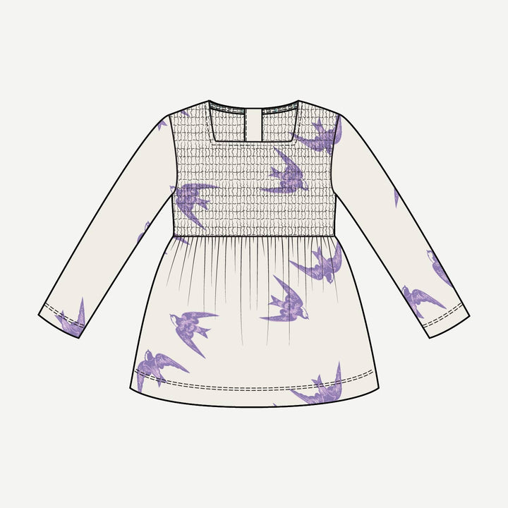 PREORDER long sleeve square neck smocked top | lavender sparrow | modal