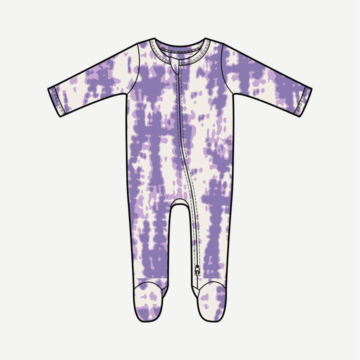 PREORDER long sleeve two way zipper footie | lavender shibori | modal