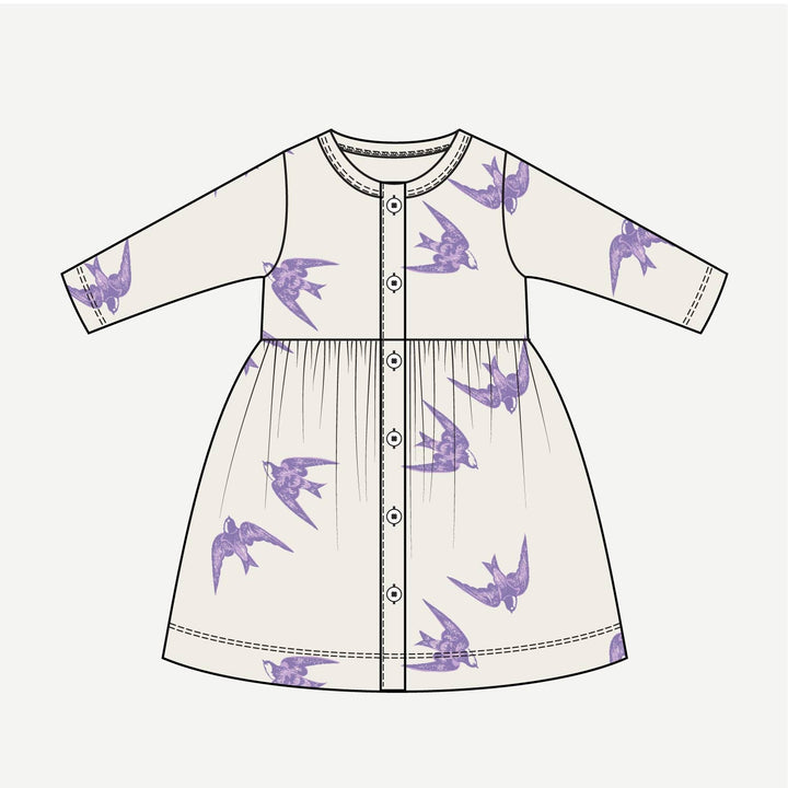 PREORDER long sleeve button dress | lavender sparrow | modal