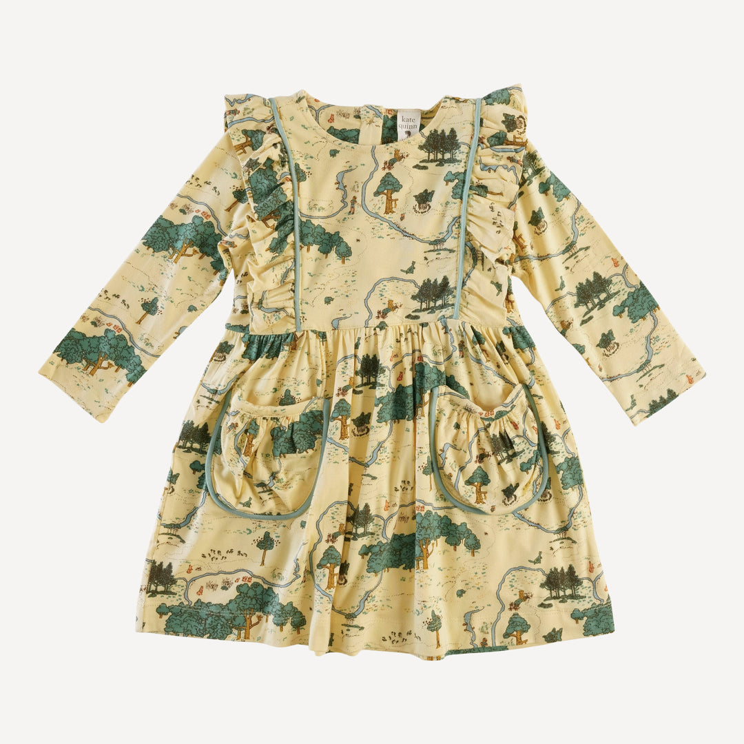 long sleeve piped pinafore pocket dress | map | bamboo