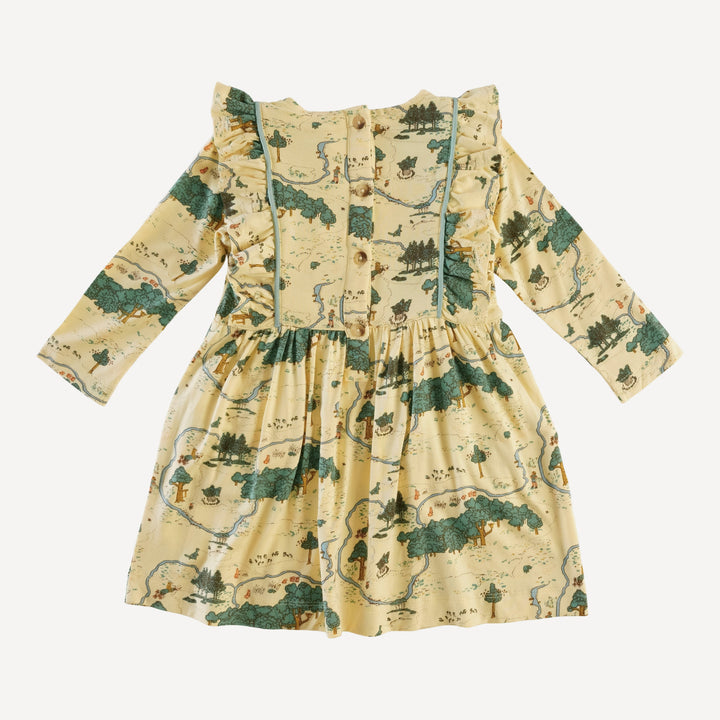 long sleeve piped pinafore pocket dress | map | bamboo