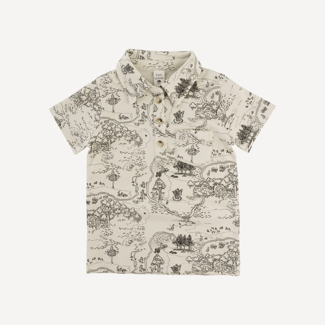 short sleeve vintage collar shirt | map | organic cotton interlock