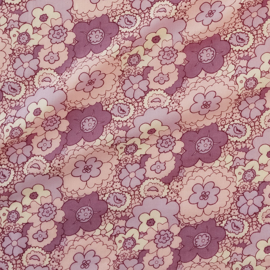 womens sleeveless tiered dress | mauve 60s floral | organic cotton gauze