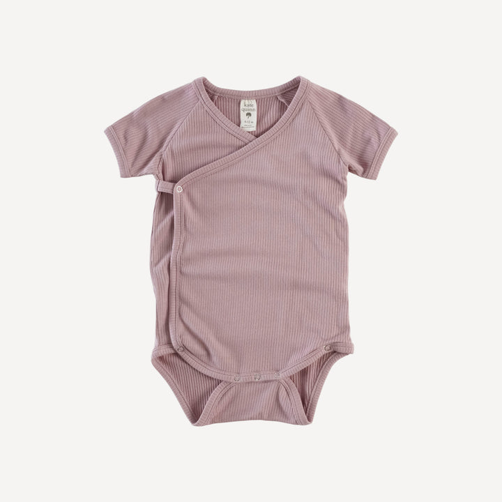 short sleeve wrap bodysuit | mauve taupe | modal skinny rib