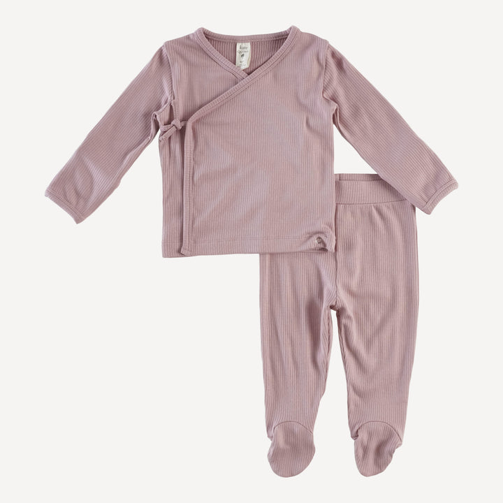 long sleeve wrap top and footed pant set | mauve taupe | modal skinny rib