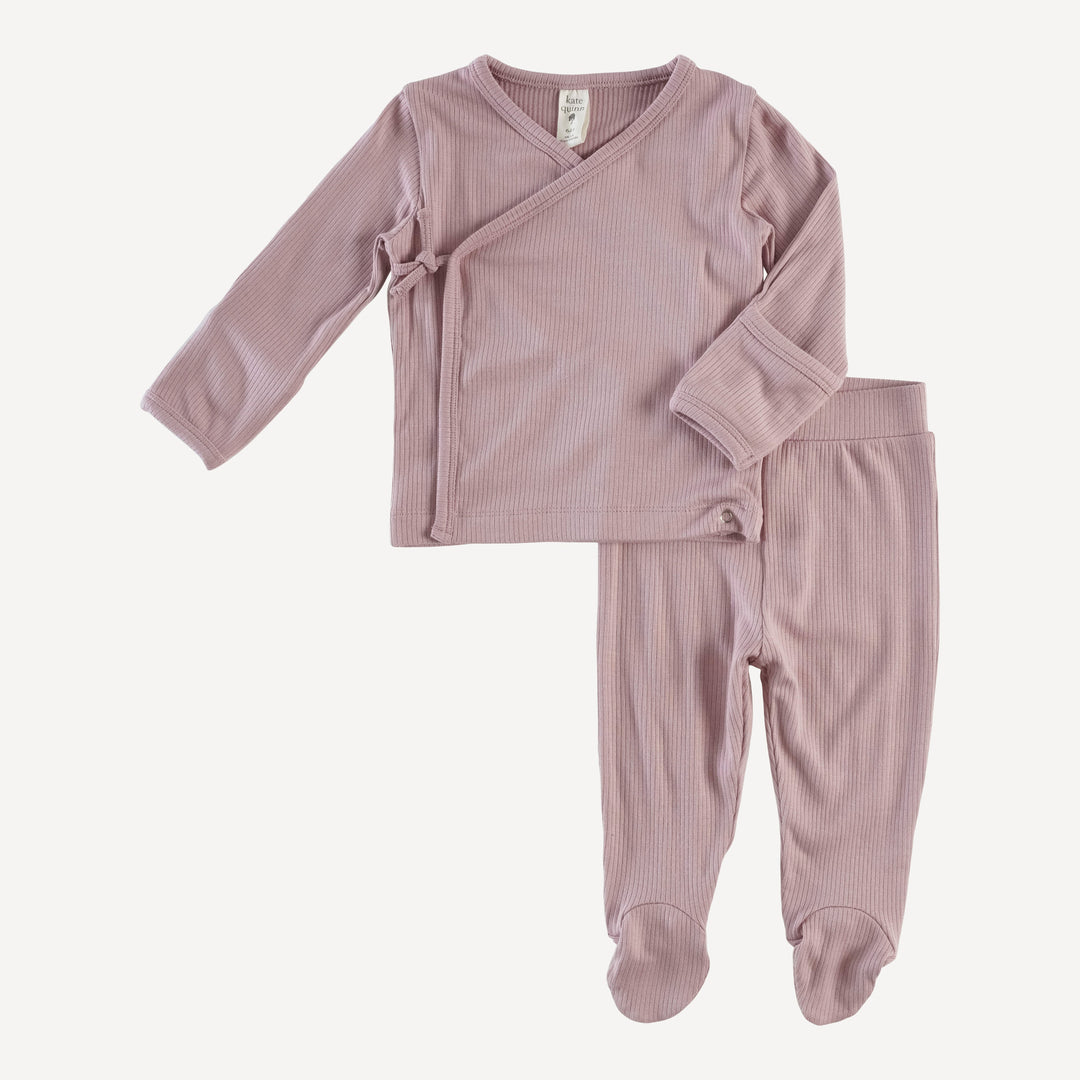 long sleeve wrap top and footed pant set | mauve taupe | modal skinny rib