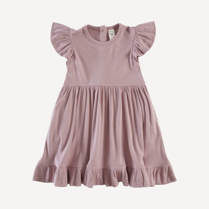 flutter sleeve pinafore dress | mauve taupe | modal skinny rib