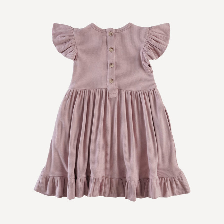 flutter sleeve pinafore dress | mauve taupe | modal skinny rib