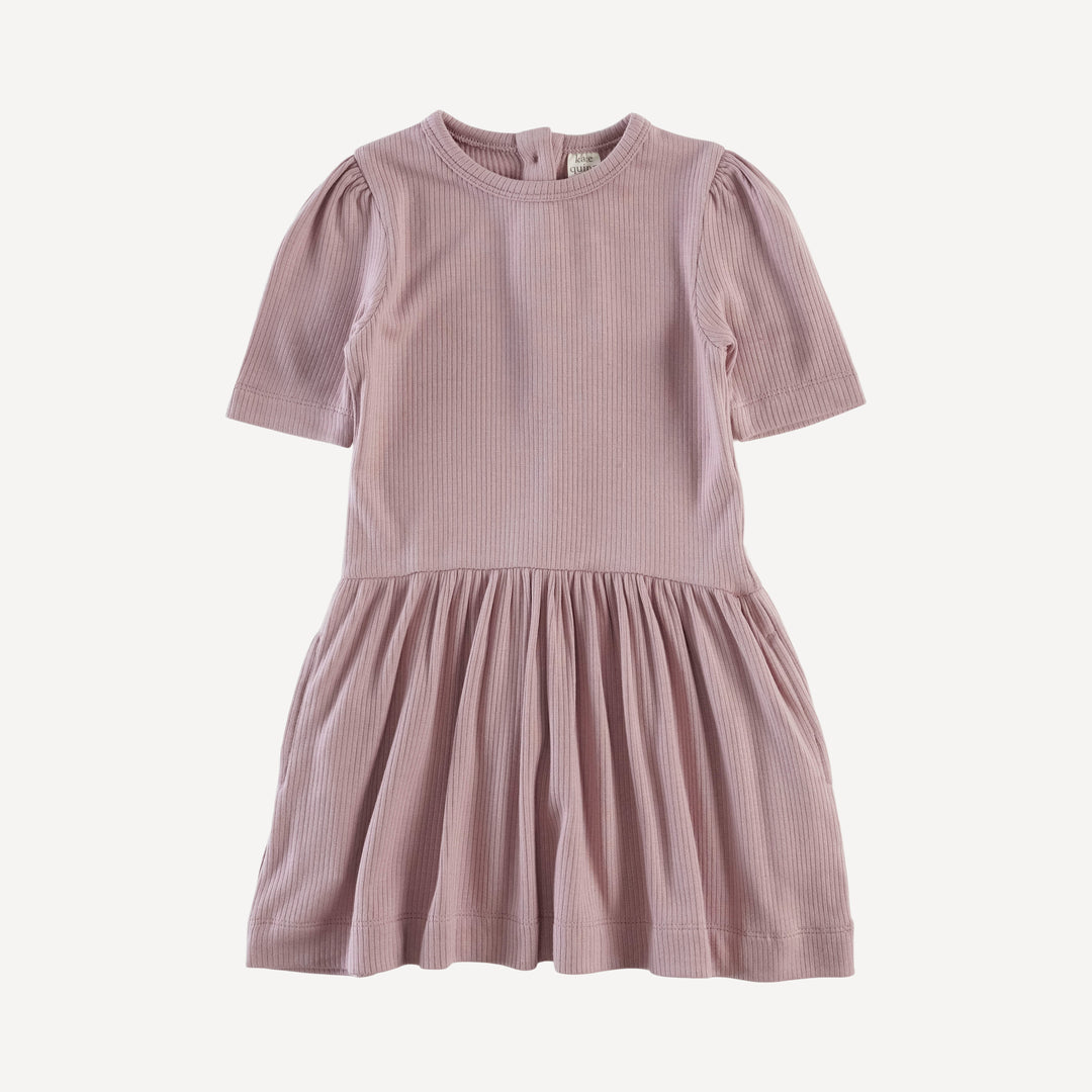 puff sleeve drop waist dress | mauve taupe | modal skinny rib