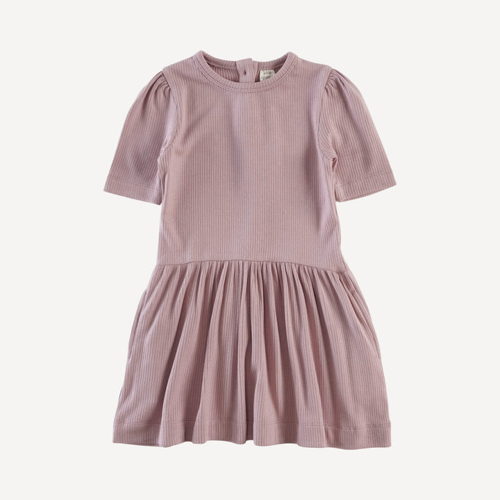 puff sleeve drop waist dress | mauve taupe | modal skinny rib