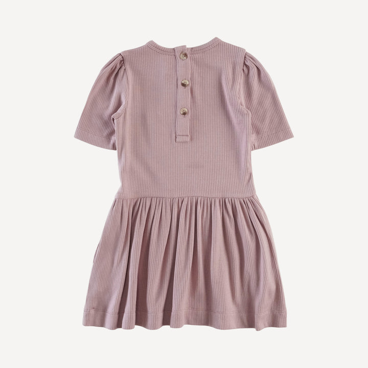 puff sleeve drop waist dress | mauve taupe | modal skinny rib