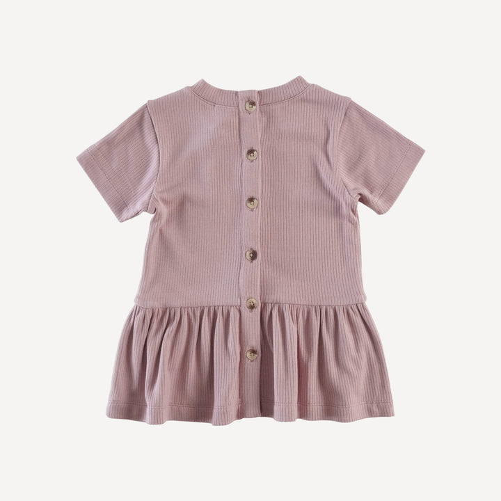 short sleeve drop waist gathered top | mauve taupe | modal skinny rib