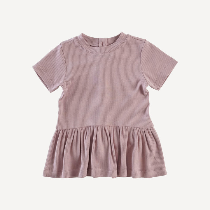 short sleeve drop waist gathered top | mauve taupe | modal skinny rib