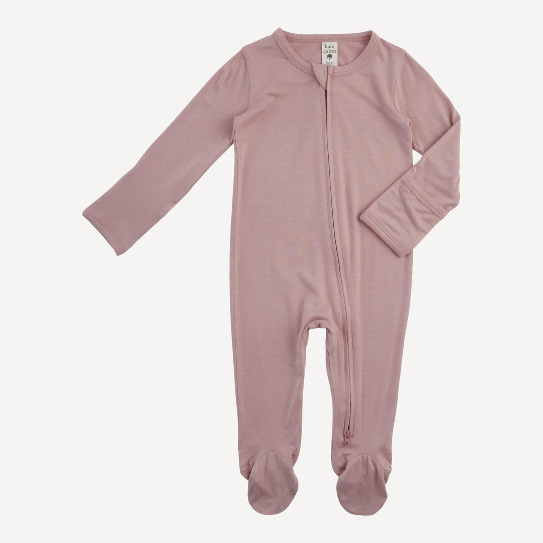 long sleeve two way zipper footie | mauve | bamboo