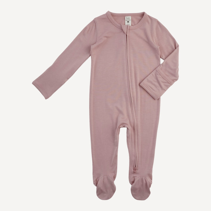 long sleeve two way zipper footie | mauve | bamboo