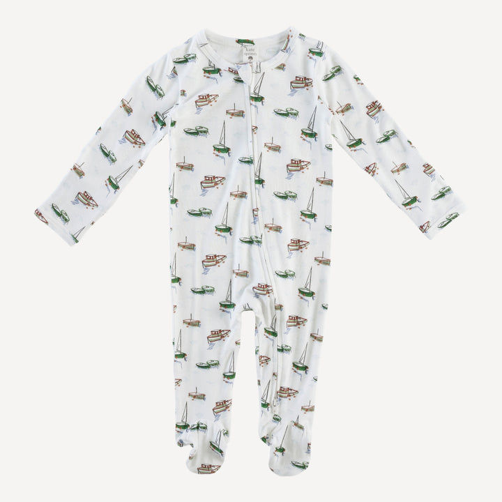 long sleeve two way zipper footie | mediterranean boats | bamboo