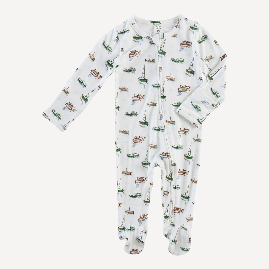 long sleeve two way zipper footie | mediterranean boats | bamboo