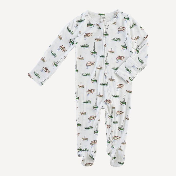 long sleeve two way zipper footie | mediterranean boats | bamboo