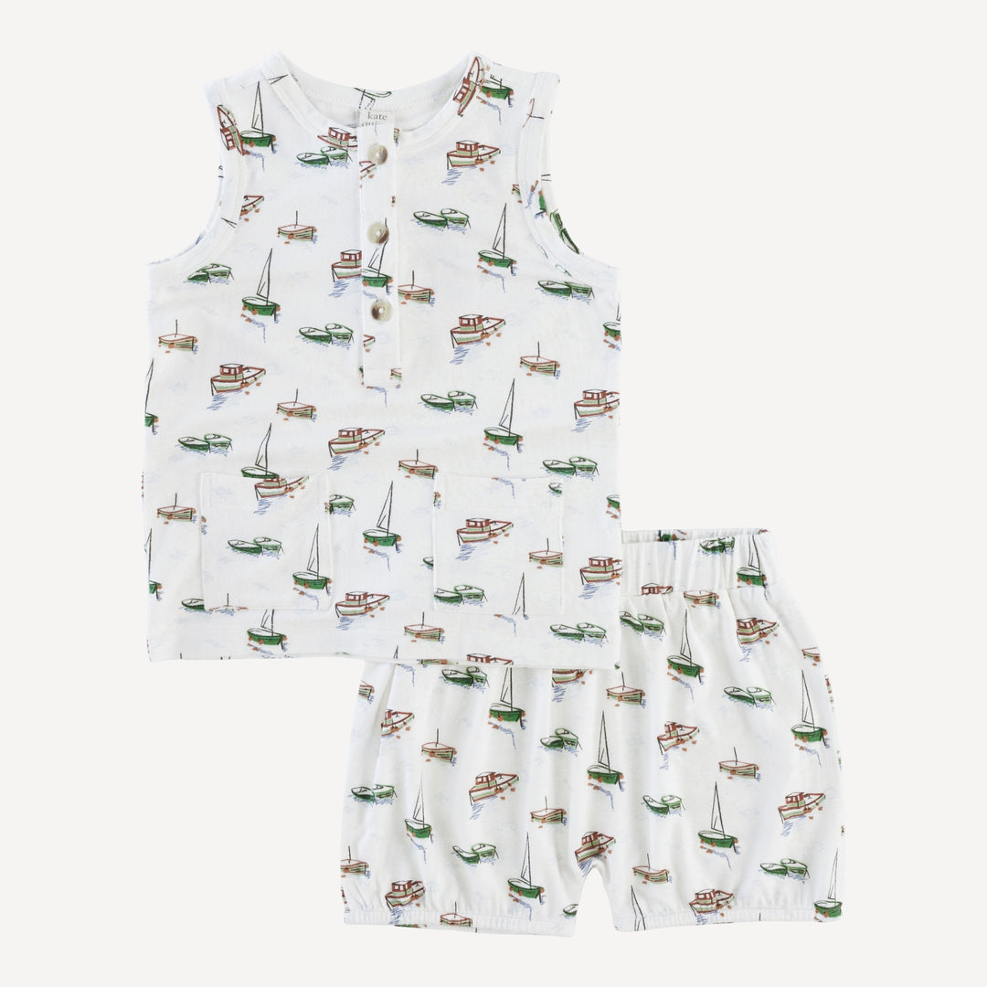sleeveless pocket tee + bloomer set | mediterranean boats | bamboo