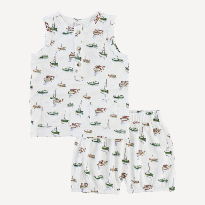 sleeveless pocket tee + bloomer set | mediterranean boats | bamboo