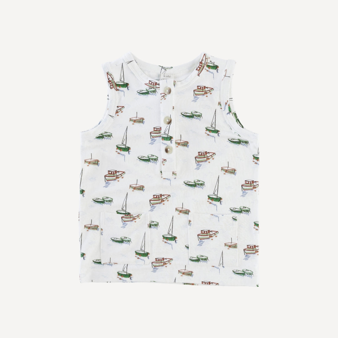 sleeveless pocket tee + bloomer set | mediterranean boats | bamboo