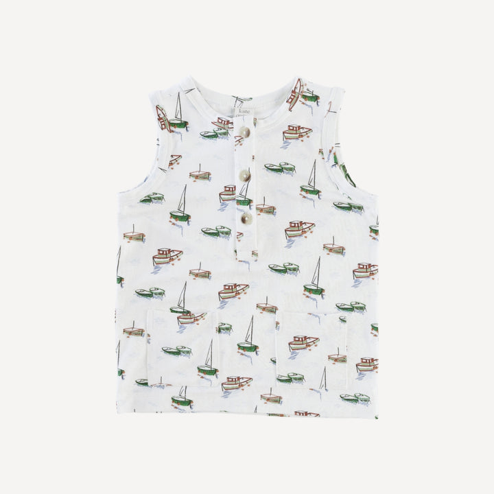 sleeveless pocket tee + bloomer set | mediterranean boats | bamboo