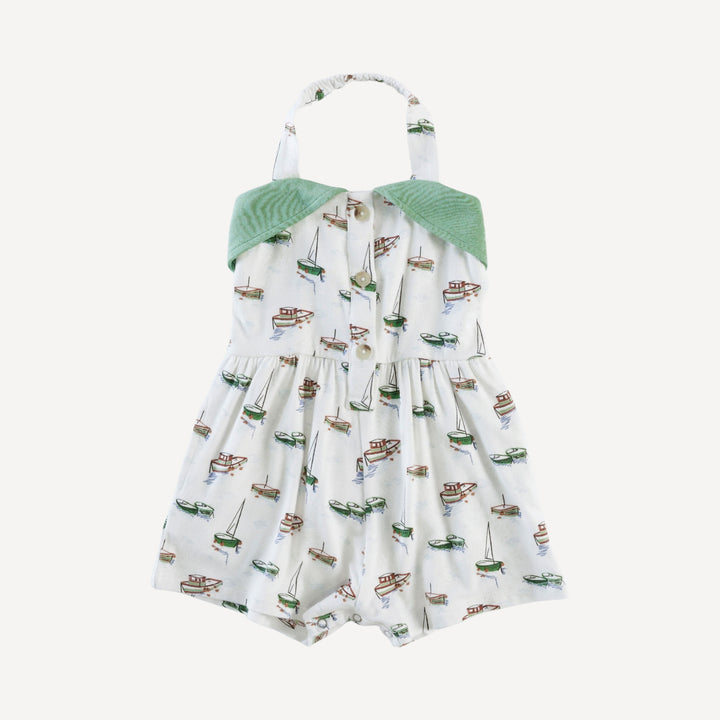 folded collar halter shortie | mediterranean boats | bamboo
