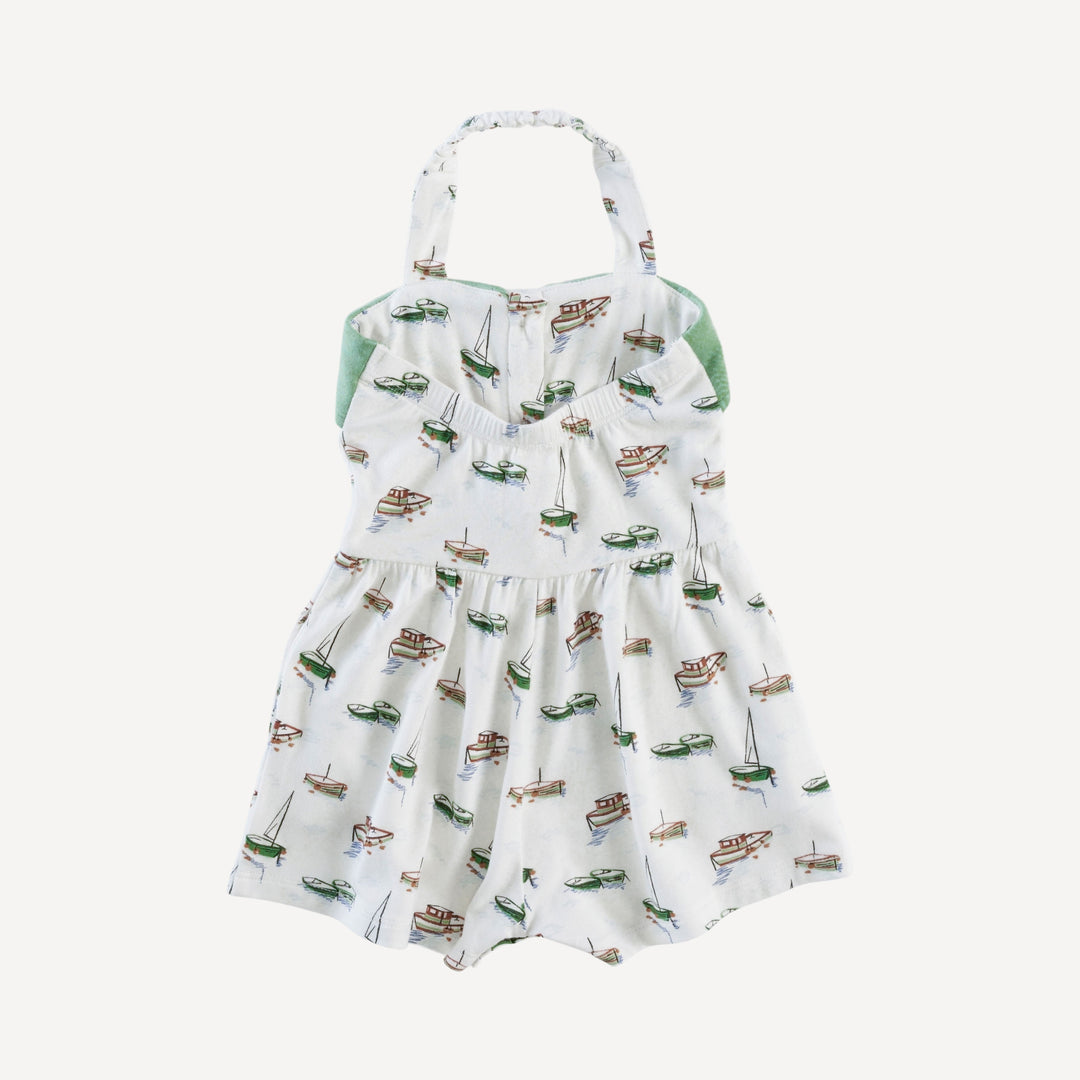 folded collar halter shortie | mediterranean boats | bamboo