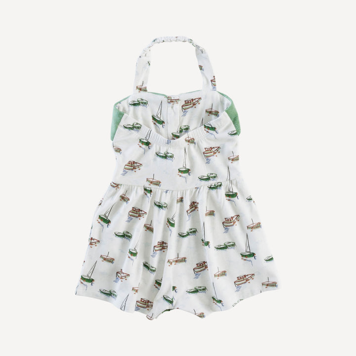 folded collar halter shortie | mediterranean boats | bamboo