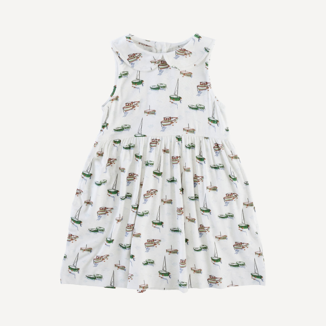 sleeveless peter pan dress | mediterranean boats | bamboo