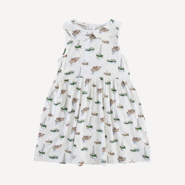 sleeveless peter pan dress | mediterranean boats | bamboo