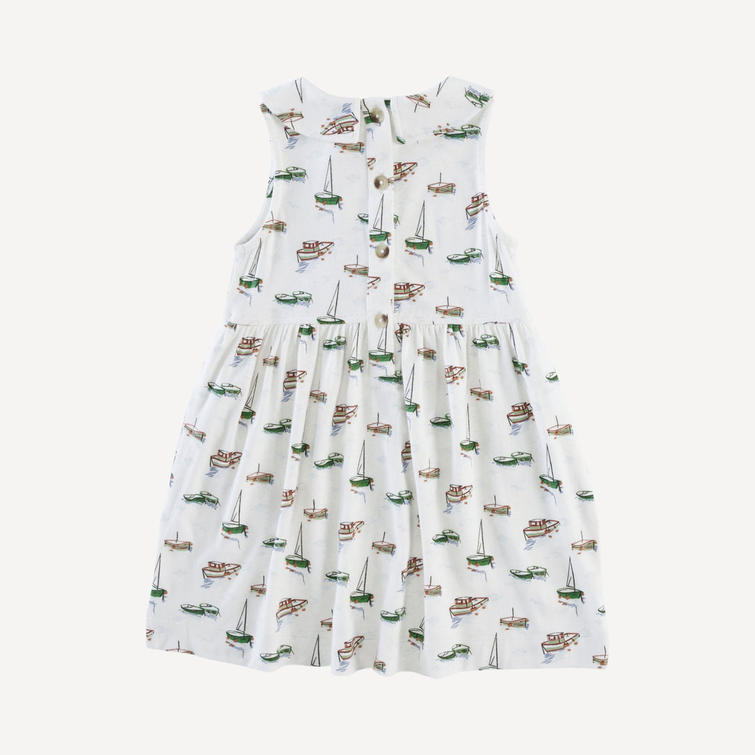 sleeveless peter pan dress | mediterranean boats | bamboo