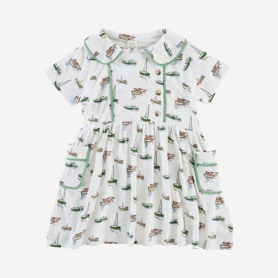 short sleeve peter pan apron dress | mediterranean boats | bamboo