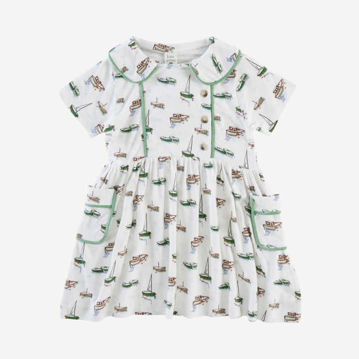 short sleeve peter pan apron dress | mediterranean boats | bamboo