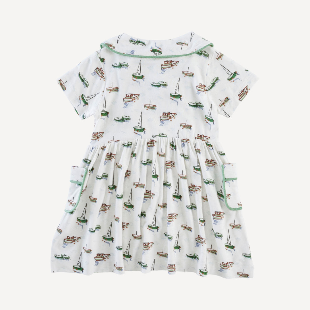 short sleeve peter pan apron dress | mediterranean boats | bamboo