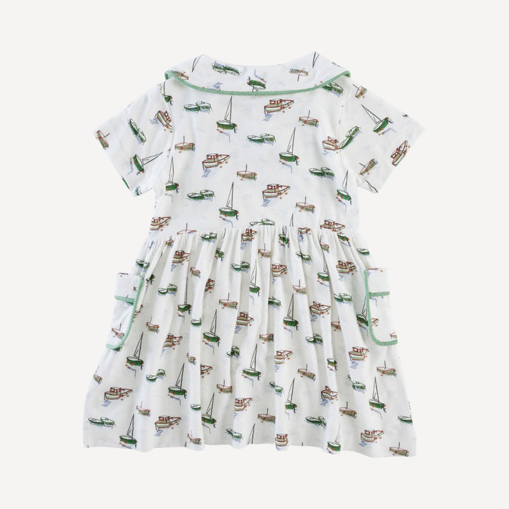 short sleeve peter pan apron dress | mediterranean boats | bamboo