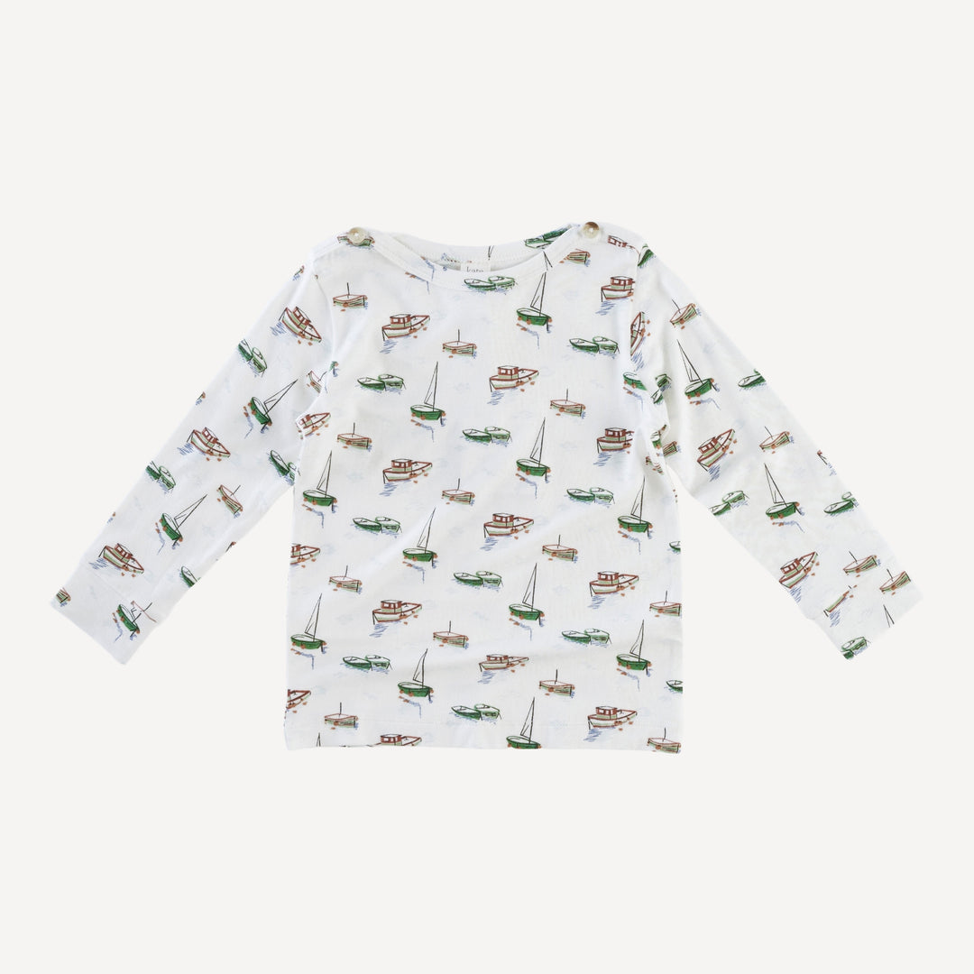 long sleeve button boat neck top | mediterranean boats | bamboo