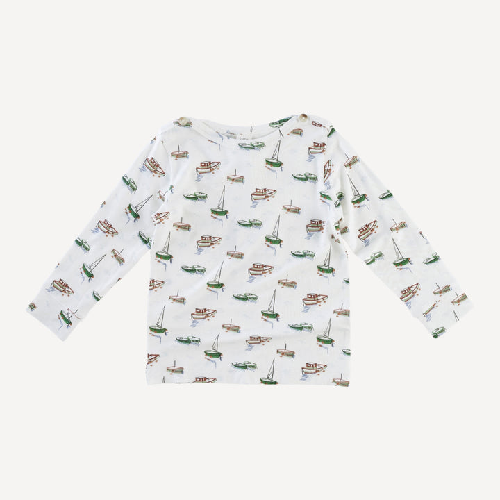 long sleeve button boat neck top | mediterranean boats | bamboo